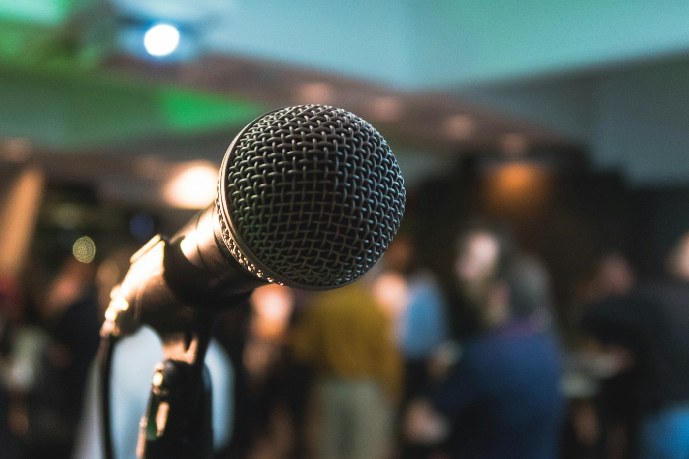 A microphone on a stage before a session